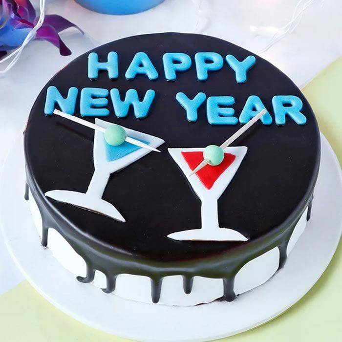 White Wishes For New Year Cake - YuvaFlowers