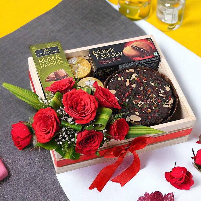 Xmas Plum Rose Cookies Candle Choco Hamper - YuvaFlowers