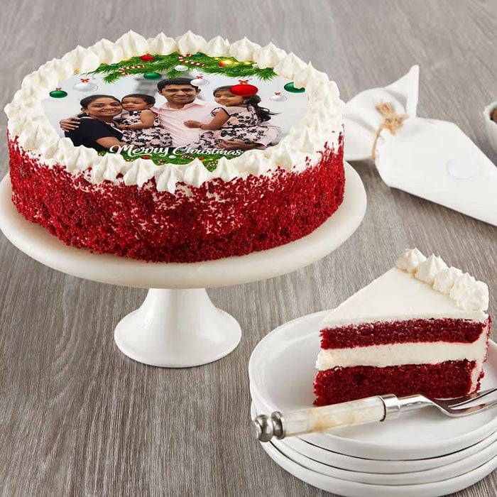 Xmas Red Velvet Photo Cake - YuvaFlowers