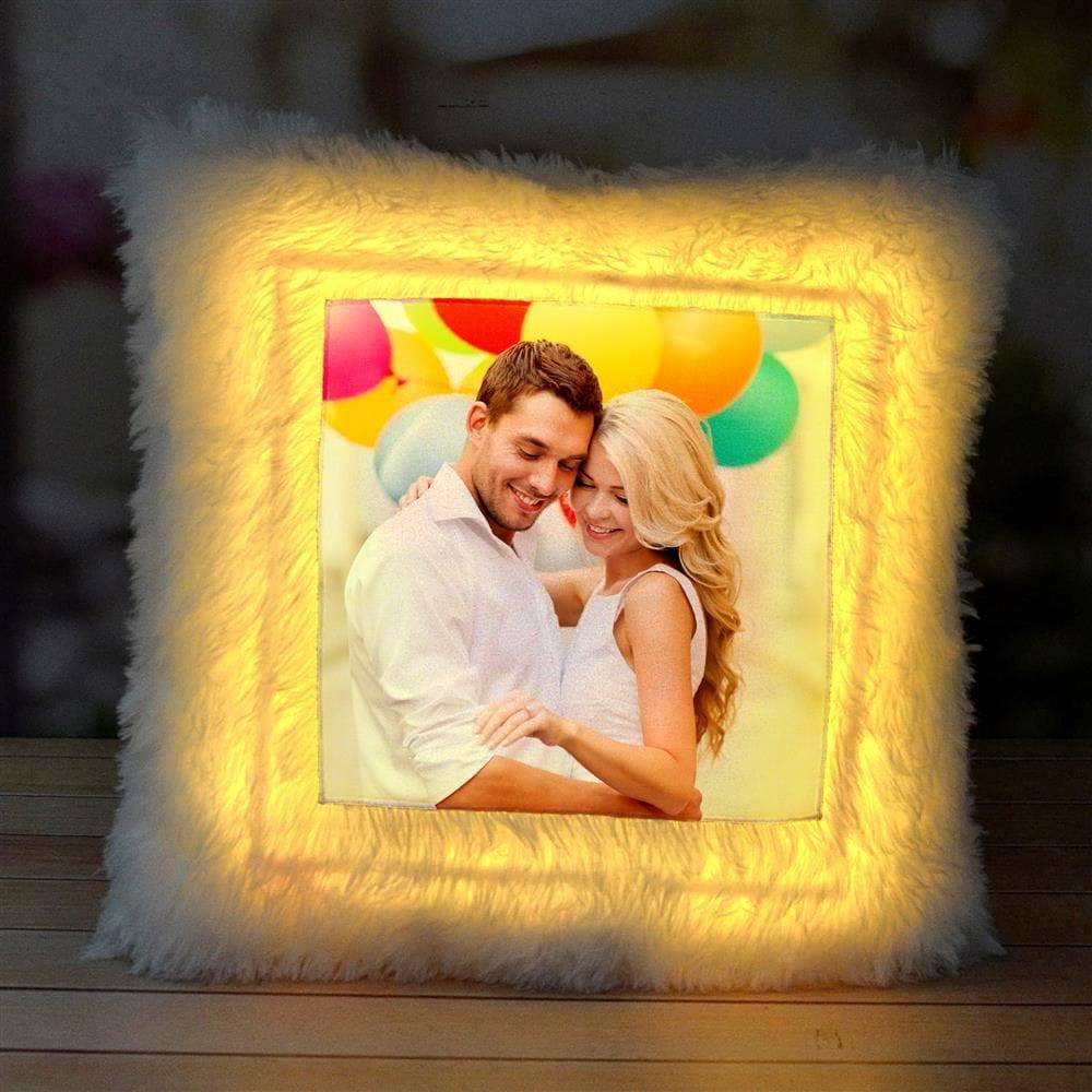 Yellow LED Personalized Square Pillow - YuvaFlowers
