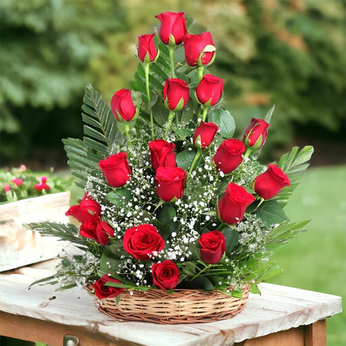 20 Red Roses In Basket Online Gift Delivery