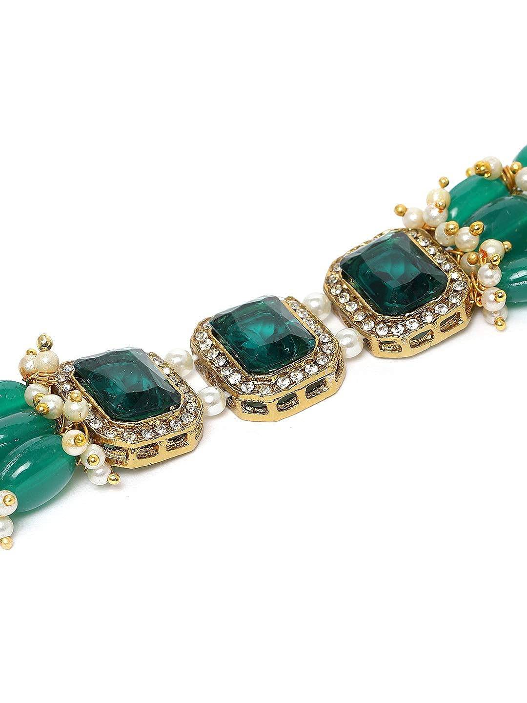 ZAVERI PEARLS Green Stones & Beads Multistrand Traditional Choker Necklace & Earring Set For Women-ZPFK10111 - YuvaFlowers