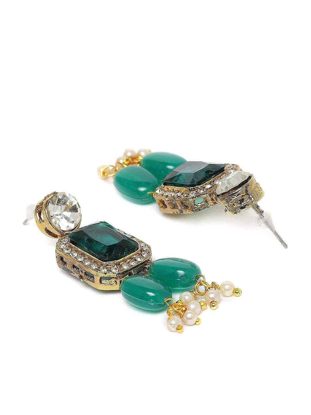 ZAVERI PEARLS Green Stones & Beads Multistrand Traditional Choker Necklace & Earring Set For Women-ZPFK10111 - YuvaFlowers