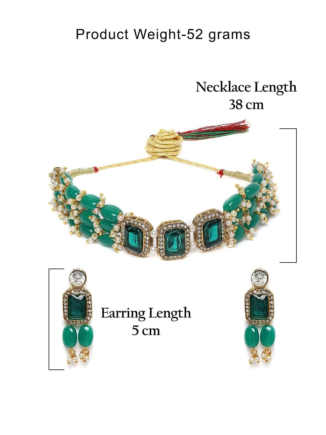 ZAVERI PEARLS Green Stones & Beads Multistrand Traditional Choker Necklace & Earring Set For Women-ZPFK10111 - YuvaFlowers